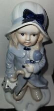 Vintage KPM Porcelain Girl Wearing A Hat And Raincoat Carrying Umbrella  picture